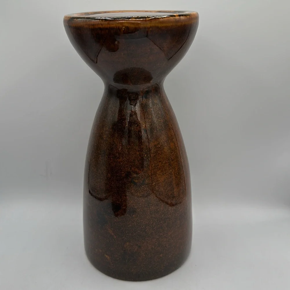 Brown glazed Mid-Century Modern tall ceramic candle holder set